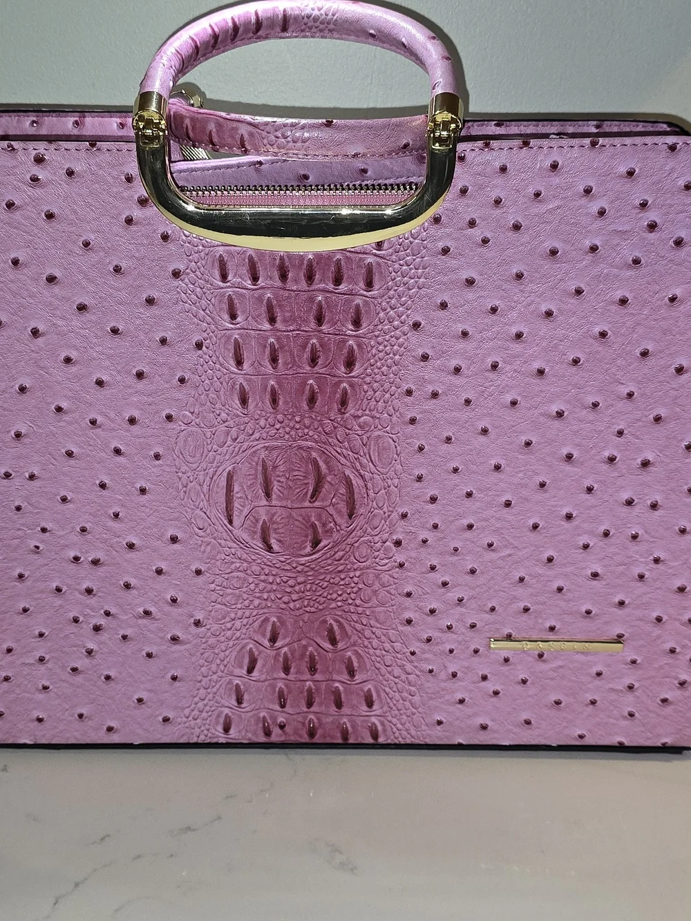 Dasein Structured Pink Faux Ostrich & Crocodile Embossed Satchel Handbag